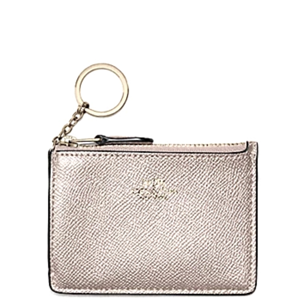 😍 Coach Metallic Gold Mini Skinny Cross-grain Leather ID Keychain Card Case